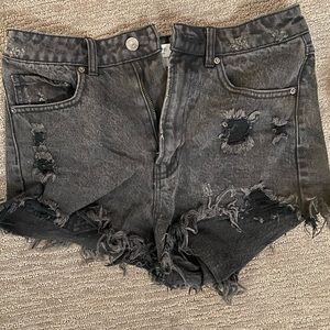High waist black ripped jean shorts